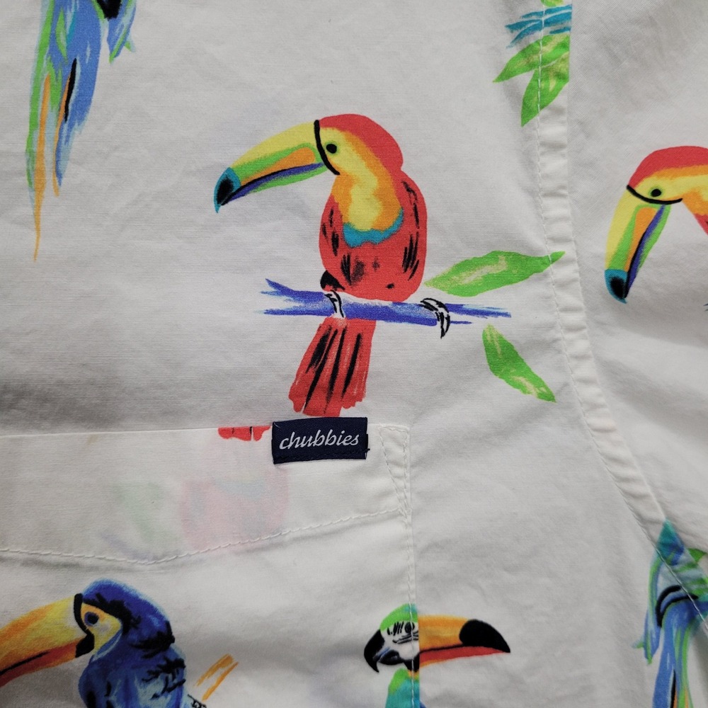 Chubbies Mens XL Friday Shirt Short Sleeve Button Tropical Bird Toucan White - Picture 5 of 10
